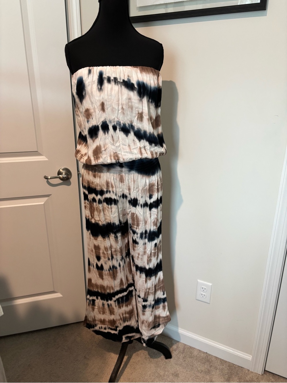 Young Fabulous & Broke Strapless Tie-Dye Wide-Leg Jumpsuit in Black & Brown